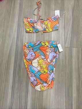 Sabora Multicolor Printed Two-Piece Set - Orange, Blue & Purple